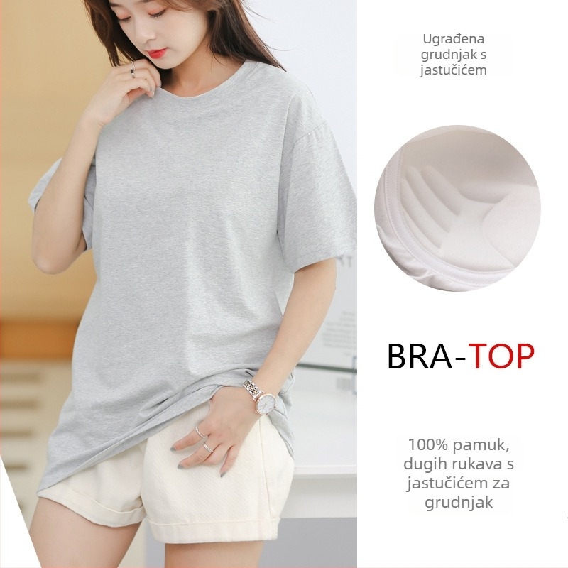 Pidžama s jastučićem za prsa, 95% pamuk, okrugli izrez, kratki rukav, slobodan kroj