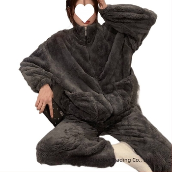 Ženski pamuk pijama set s flekso unutrašnjosti, koralni baršun, zimski dvodijelni set