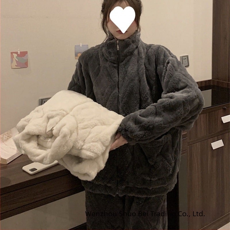 Ženski pamuk pijama set s flekso unutrašnjosti, koralni baršun, zimski dvodijelni set