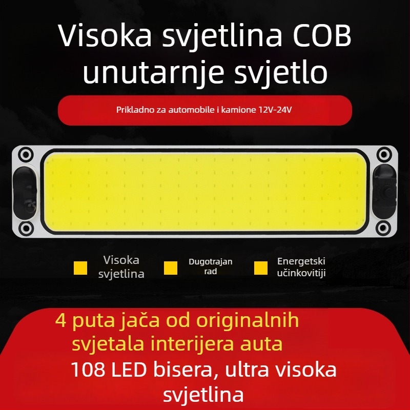 Unutarnja COB LED svjetiljka za čitanje u automobilu, 15W, 12–60V, aluminijska ploča, bijela svjetlost