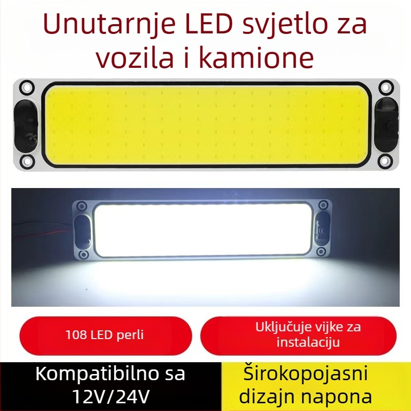 Unutarnja COB LED svjetiljka za čitanje u automobilu, 15W, 12–60V, aluminijska ploča, bijela svjetlost