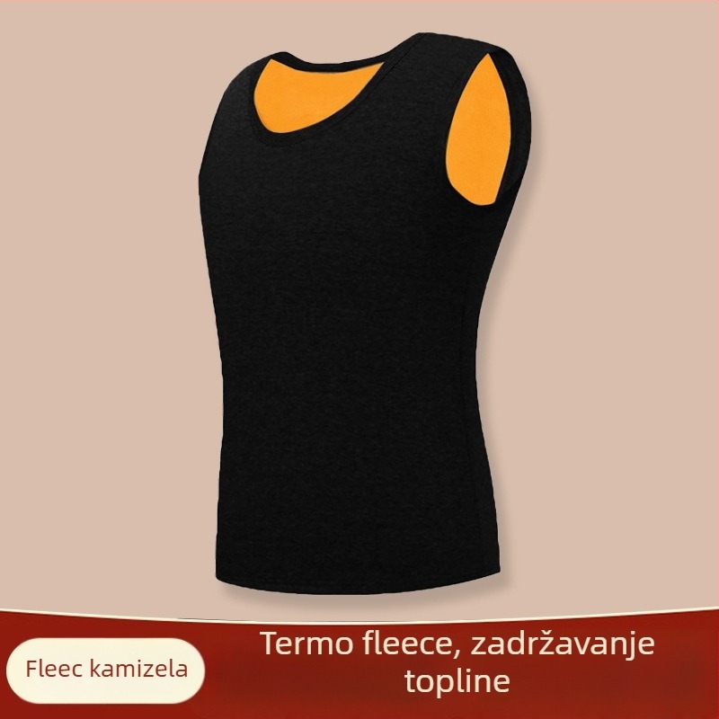 Muški termalni prsluk s fleece podstavom – bez rukava, bazni sloj, okrugli ovratnik, 95–100% poliestera, srednja gustoća 181–200 g/m², lansiranje jeseni 2025