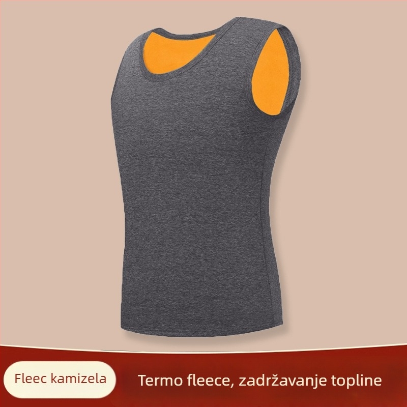 Muški termalni prsluk s fleece podstavom – bez rukava, bazni sloj, okrugli ovratnik, 95–100% poliestera, srednja gustoća 181–200 g/m², lansiranje jeseni 2025