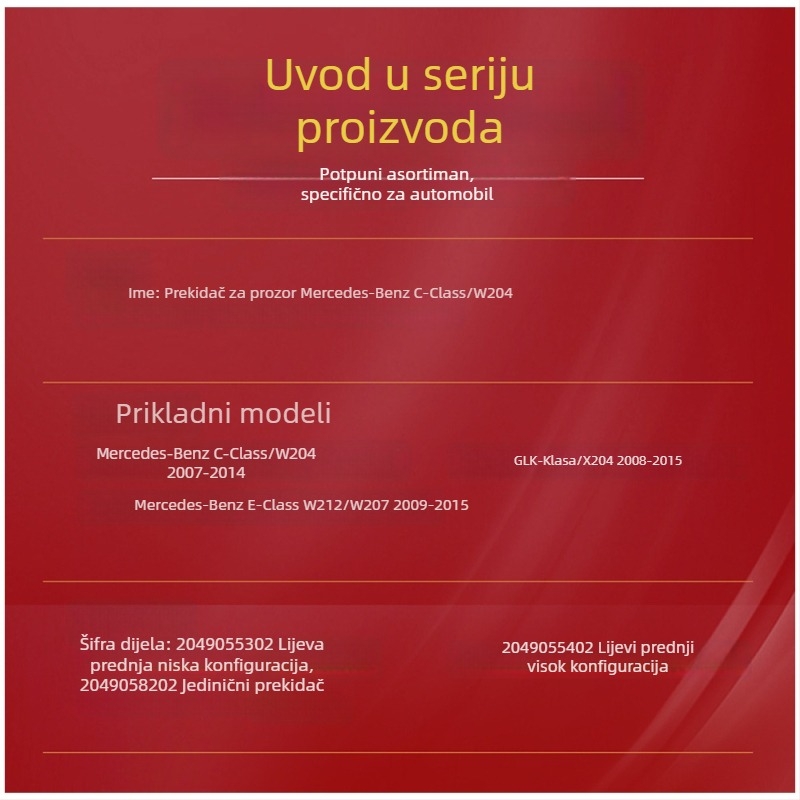 Prekidač električnog prozora za Mercedes-Benz C-klase W204 i GLK-klasa, broj dijela 2049055402