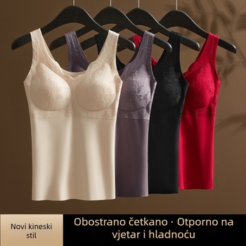Najlon vesta za jesen-zimu, kontrola trbuha, oblikovanje tijela, V-dekolte, s jastučićima i umetkom za grudi, debeli materijal 251-300 g/m², uzorak: jednobojan ili cvjetni