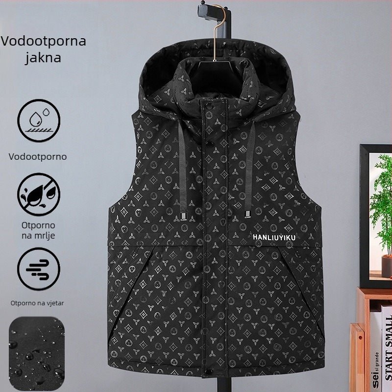 Poliesterska vesta s uklonjivom kapuljom, zimski kardigan stil s prednjim zipom, uska kroj