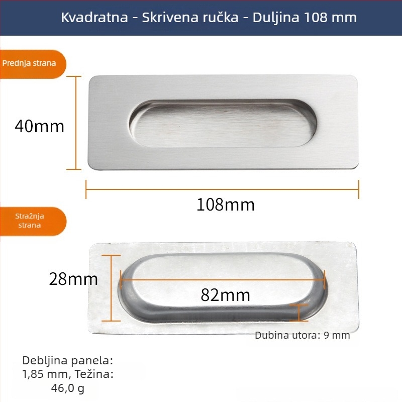 Nevidljiva ručka za ormar od nehrđajućeg čelika – za vrata i ladice, brušeni završetak, elektroplatiranje, moderni minimalistički stil