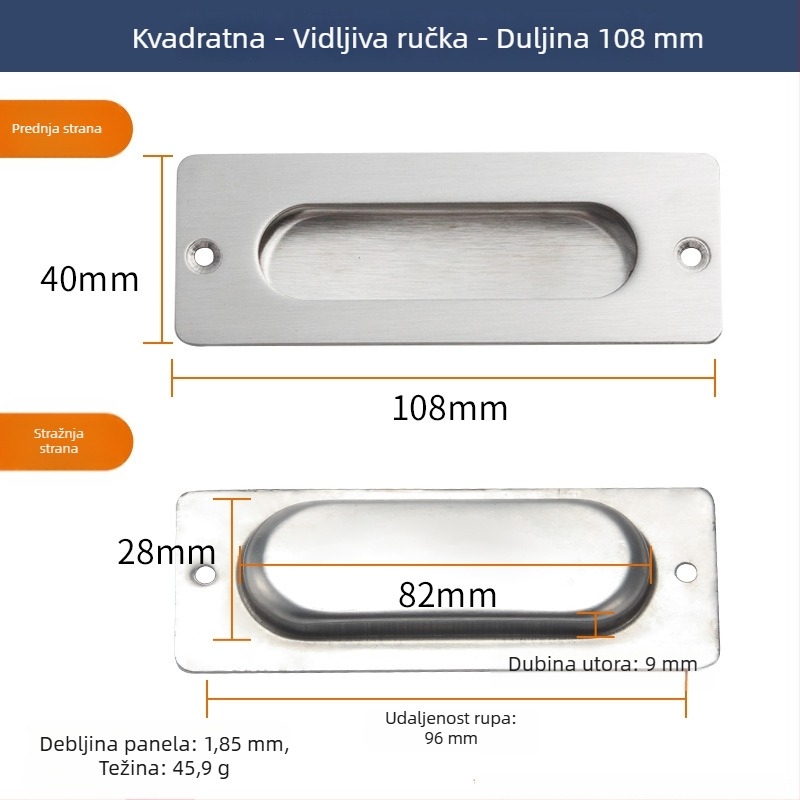 Nevidljiva ručka za ormar od nehrđajućeg čelika – za vrata i ladice, brušeni završetak, elektroplatiranje, moderni minimalistički stil
