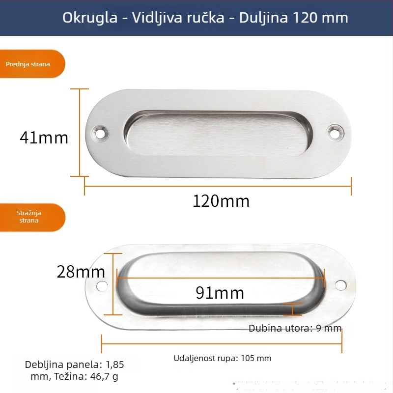 Nevidljiva ručka za ormar od nehrđajućeg čelika – za vrata i ladice, brušeni završetak, elektroplatiranje, moderni minimalistički stil