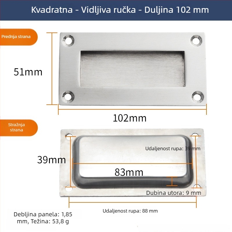 Nevidljiva ručka za ormar od nehrđajućeg čelika – za vrata i ladice, brušeni završetak, elektroplatiranje, moderni minimalistički stil