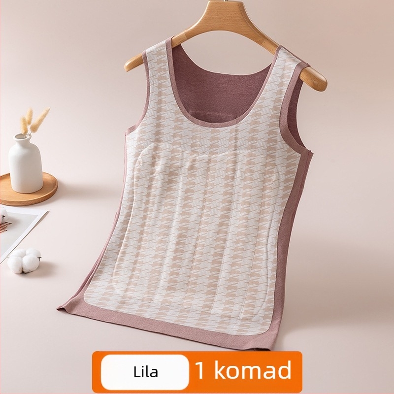 Ženska termalna vesta od vune s flis podstavom, trostruka, bezšovna, okrugli ovratnik, preko glave, 70% poliestera + 30% vuna, ekstra debela 351–400 g/m2