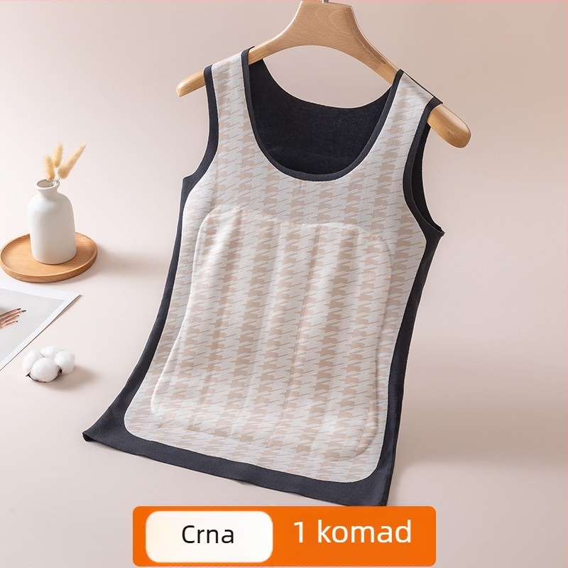 Ženska termalna vesta od vune s flis podstavom, trostruka, bezšovna, okrugli ovratnik, preko glave, 70% poliestera + 30% vuna, ekstra debela 351–400 g/m2