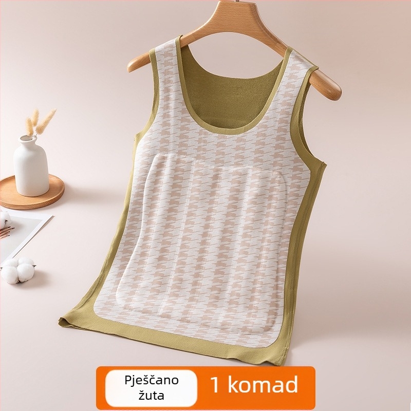 Ženska termalna vesta od vune s flis podstavom, trostruka, bezšovna, okrugli ovratnik, preko glave, 70% poliestera + 30% vuna, ekstra debela 351–400 g/m2