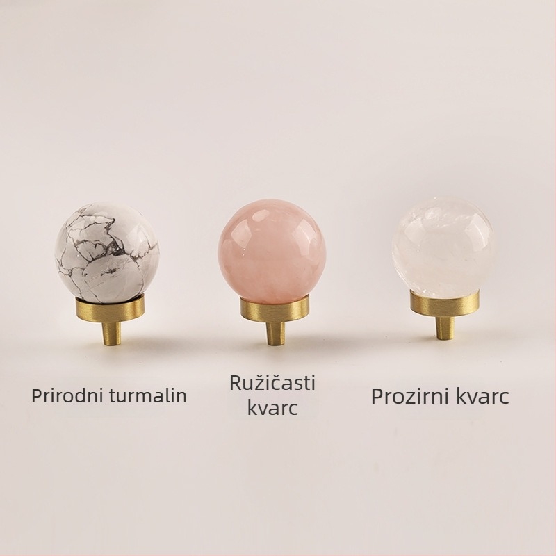 Kristalna okrugla ručica ormarić vrata, mesing, CNC obrada, sferni dizajn, s jednom rupom, površinska ugradnja