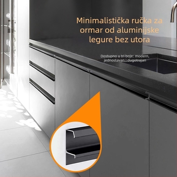 G-tip ručka za ladice i ploče, aluminijska legura, anodizirani završetak, moderan minimalistički stil