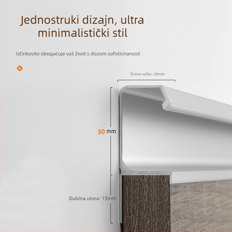 G-tip ručka za ladice i ploče, aluminijska legura, anodizirani završetak, moderan minimalistički stil