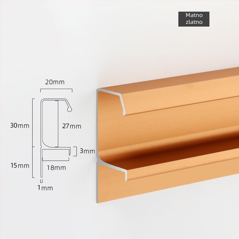 G-tip ručka za ladice i ploče, aluminijska legura, anodizirani završetak, moderan minimalistički stil