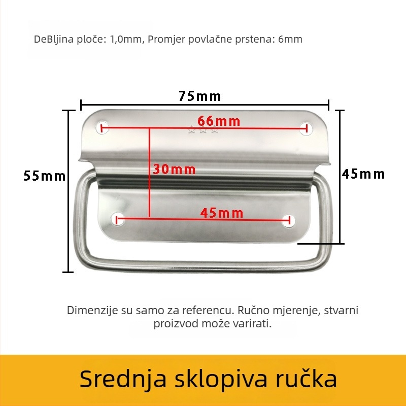 Ručka od nehrđajućeg čelika za avionske kutije alata, sklopiva ručka s povlačnim prstenom, model Samsung, stil modernu jednostavnost, postupak: utiskivanje i poliranje, primjena: avionske kutije za operacije, ladice i vrata opreme