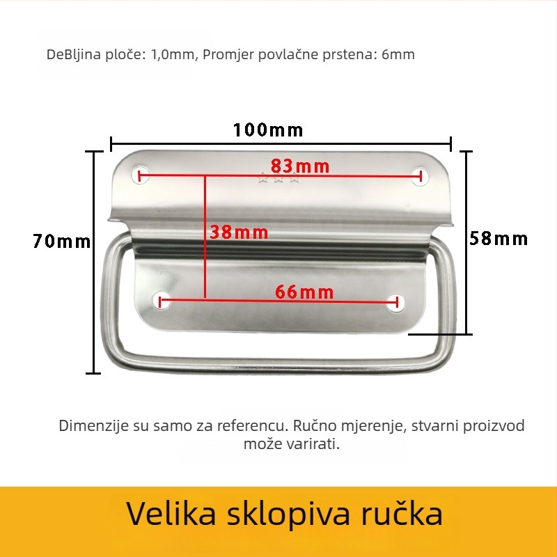 Ručka od nehrđajućeg čelika za avionske kutije alata, sklopiva ručka s povlačnim prstenom, model Samsung, stil modernu jednostavnost, postupak: utiskivanje i poliranje, primjena: avionske kutije za operacije, ladice i vrata opreme