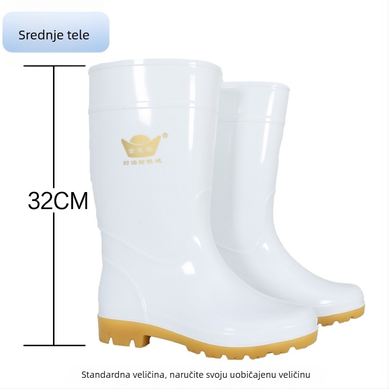 Unisex čizme za kišu za prehrambenu industriju, visok vrat čizme, PVC gornji dio, gumena potplata, otporne na ulje i klizanje, jednodelna kalup oblikovanja potplata, za sve sezone