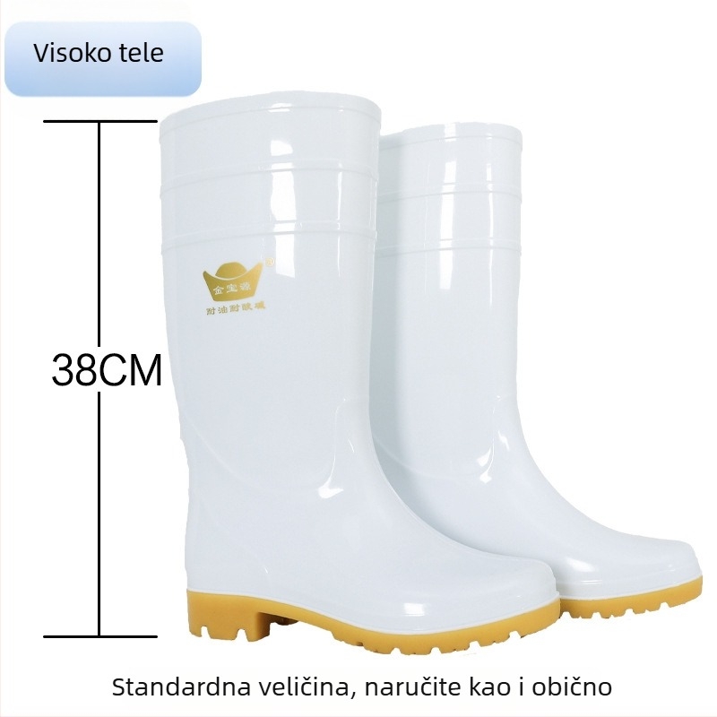 Unisex čizme za kišu za prehrambenu industriju, visok vrat čizme, PVC gornji dio, gumena potplata, otporne na ulje i klizanje, jednodelna kalup oblikovanja potplata, za sve sezone