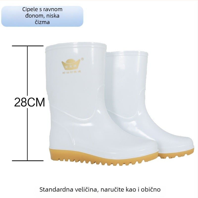 Unisex čizme za kišu za prehrambenu industriju, visok vrat čizme, PVC gornji dio, gumena potplata, otporne na ulje i klizanje, jednodelna kalup oblikovanja potplata, za sve sezone