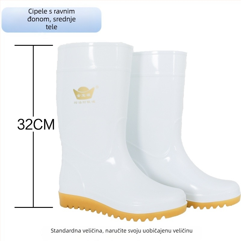 Unisex čizme za kišu za prehrambenu industriju, visok vrat čizme, PVC gornji dio, gumena potplata, otporne na ulje i klizanje, jednodelna kalup oblikovanja potplata, za sve sezone