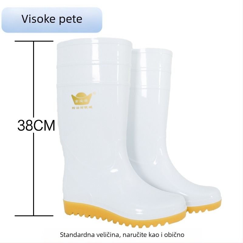 Unisex čizme za kišu za prehrambenu industriju, visok vrat čizme, PVC gornji dio, gumena potplata, otporne na ulje i klizanje, jednodelna kalup oblikovanja potplata, za sve sezone