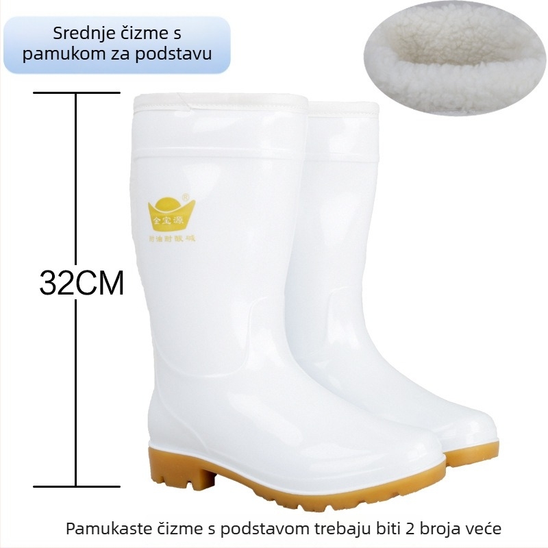 Unisex čizme za kišu za prehrambenu industriju, visok vrat čizme, PVC gornji dio, gumena potplata, otporne na ulje i klizanje, jednodelna kalup oblikovanja potplata, za sve sezone
