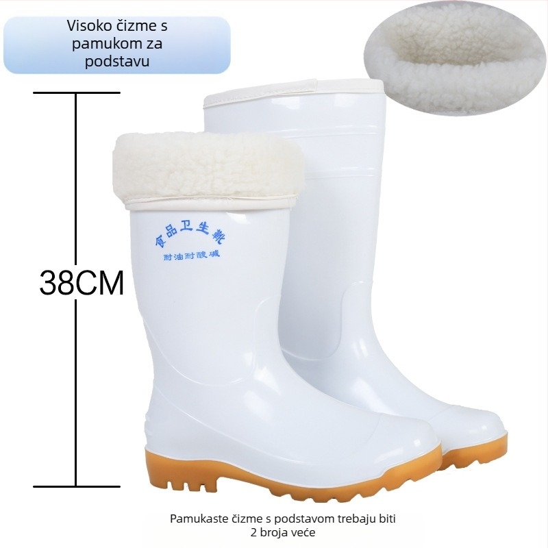 Unisex čizme za kišu za prehrambenu industriju, visok vrat čizme, PVC gornji dio, gumena potplata, otporne na ulje i klizanje, jednodelna kalup oblikovanja potplata, za sve sezone