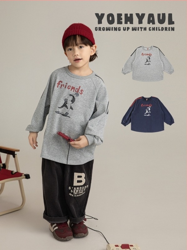 Dječji sweatshirt – cartoon distres dizajn, okrugli izrez, dugi rukavi, pamuk s mekanom obradom, jesen 2025, uzrast 1–3 godine