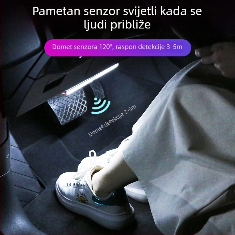 LED rasvjeta za unutrašnjost automobila, bežično, automatski inteligentni senzor, osvjetljenje za prostor ispod nogu, 5W, 5V