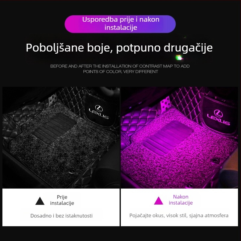 LED rasvjeta za unutrašnjost automobila, bežično, automatski inteligentni senzor, osvjetljenje za prostor ispod nogu, 5W, 5V