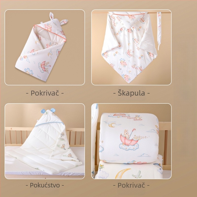 Dječja deka s kapom za spavanje od čiste pamuka, punjenje pamukom, težina do 0,5 kg, za novorođenčad, proljeće–jesen
