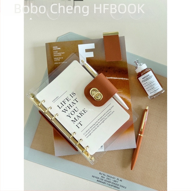 Bilježnica s binderom, omot od imitacije kože, papir od sirovog drvnog pulpa, 40 g/m2, minimalistički stil