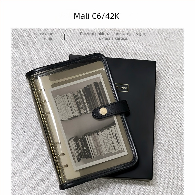 Bilježnica s binderom, omot od imitacije kože, papir od sirovog drvnog pulpa, 40 g/m2, minimalistički stil