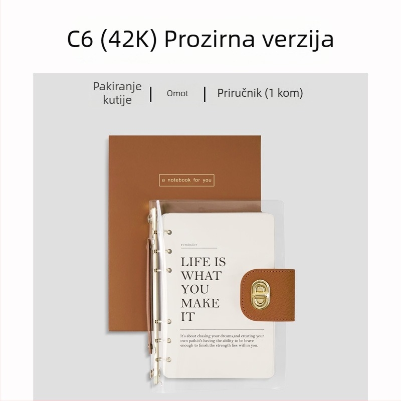 Bilježnica s binderom, omot od imitacije kože, papir od sirovog drvnog pulpa, 40 g/m2, minimalistički stil