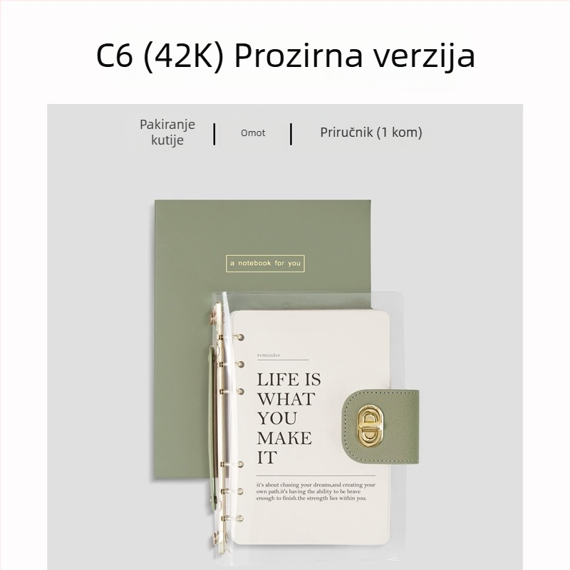 Bilježnica s binderom, omot od imitacije kože, papir od sirovog drvnog pulpa, 40 g/m2, minimalistički stil