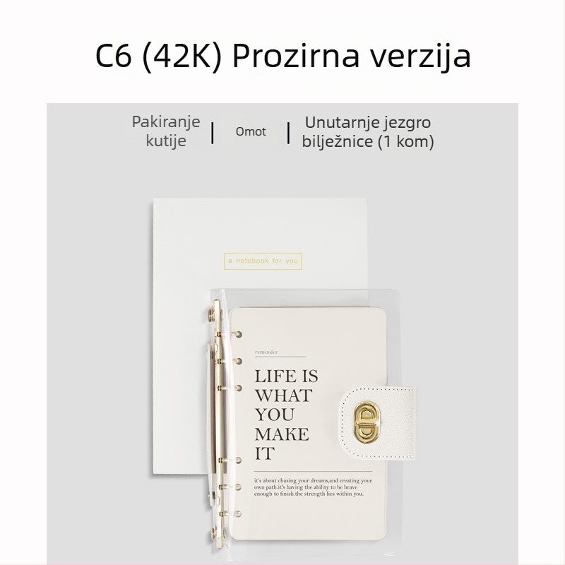 Bilježnica s binderom, omot od imitacije kože, papir od sirovog drvnog pulpa, 40 g/m2, minimalistički stil