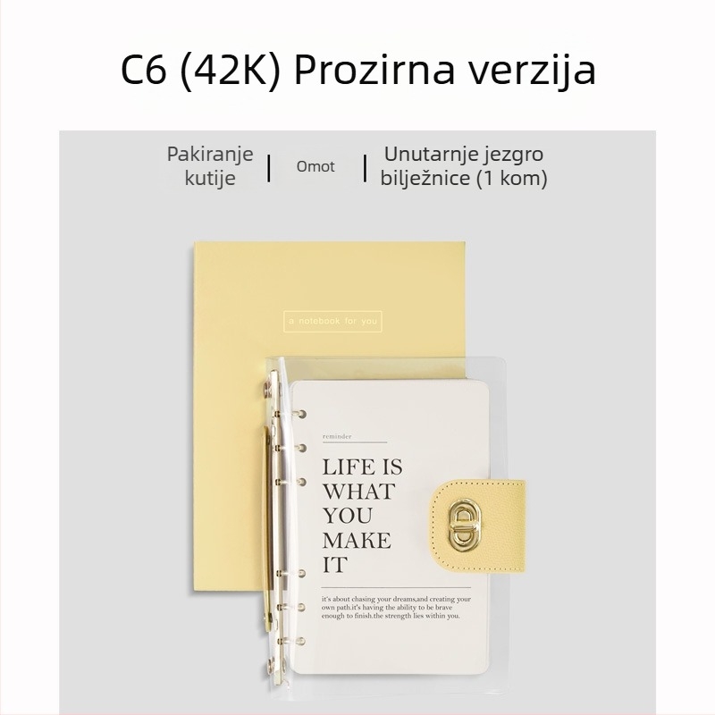 Bilježnica s binderom, omot od imitacije kože, papir od sirovog drvnog pulpa, 40 g/m2, minimalistički stil