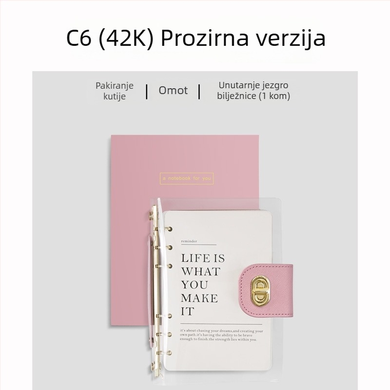 Bilježnica s binderom, omot od imitacije kože, papir od sirovog drvnog pulpa, 40 g/m2, minimalistički stil