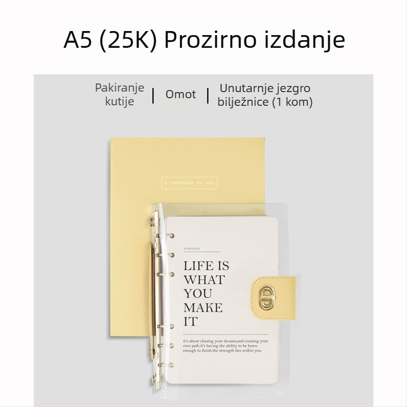 Bilježnica s binderom, omot od imitacije kože, papir od sirovog drvnog pulpa, 40 g/m2, minimalistički stil