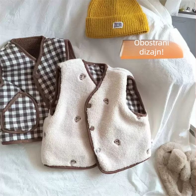 Dječji obostrani reverzibilni vest, unisex, ležerni stil, jesen-zima, za djecu 1–3 godine, poliester 70–80%