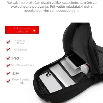 Ruksak 36–55L, Oxford platno, prozračan, vodootporan, otporan na habanje, apsorpcija udaraca, zakrivljene naramenice, unisex, za svakodnevnu upotrebu