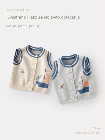 Dječji kardigan-vest za proljeće i jesen, 85% pamuk, pleteni materijal, bez podstave, za uzrast 1–3 godine