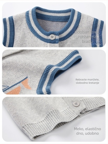Dječji kardigan-vest za proljeće i jesen, 85% pamuk, pleteni materijal, bez podstave, za uzrast 1–3 godine