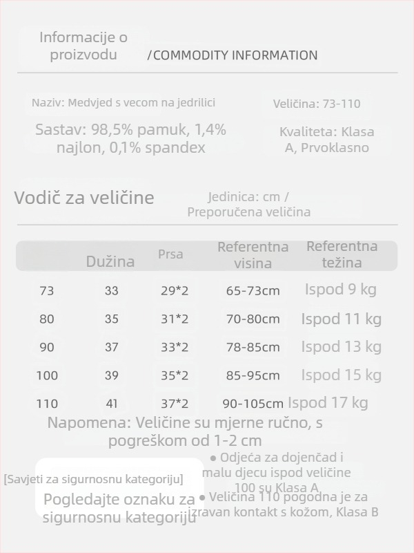 Dječji kardigan-vest za proljeće i jesen, 85% pamuk, pleteni materijal, bez podstave, za uzrast 1–3 godine