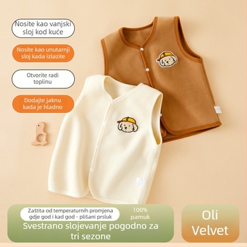 Dječji prsluk u korejskom stilu kardigana, austrijski velur, vezen karikature, zatvaranje na jedno kopče, za dob 3-8 godina
