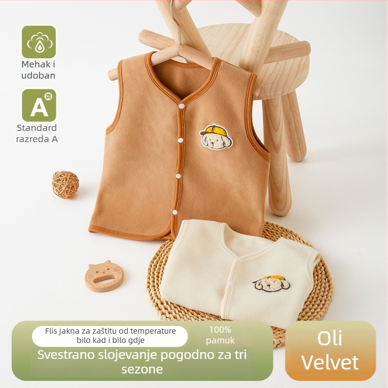 Dječji prsluk u korejskom stilu kardigana, austrijski velur, vezen karikature, zatvaranje na jedno kopče, za dob 3-8 godina