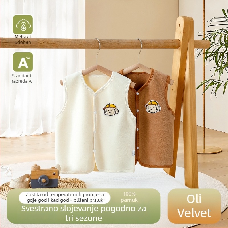 Dječji prsluk u korejskom stilu kardigana, austrijski velur, vezen karikature, zatvaranje na jedno kopče, za dob 3-8 godina